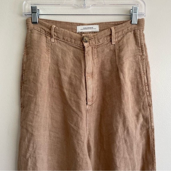 Zara wide leg linen pants trousers high rise blogger fave europe minimalist work - Picture 5 of 13